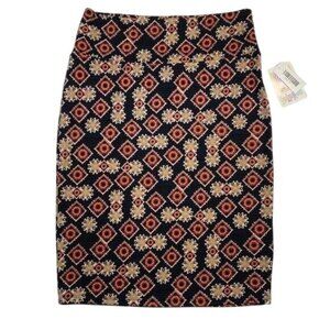 LuLaRoe CASSIE Pencil Skirt Black Floral Tiled Red Cream Medium M NWT